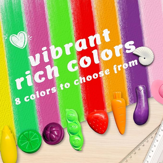 R&DLanci Toddler Crayons 8 Count, Non Toxic Washable Crayons for Toddlers, Unbreakable Easy-Grip Vegetable & Fruit Shaped Crayon for Little Hands, Art and Craft Supplies for Kids