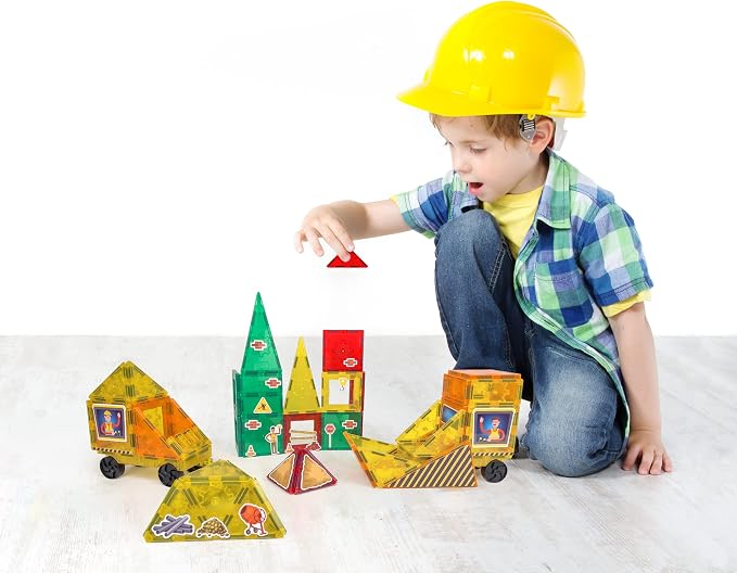 Tytan Tiles Construction Site & Trucks 60-Piece Magnetic Tiles Building Set, Fun Kids’ STEM Toy, Creative Play, Shape & Pattern Recognition, Fine Motor Skills, Includes Storage Bag, Ages 3 and Up - Image 7