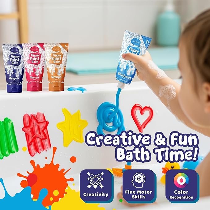 Bath Paint Soap Toys Kids Toddler 6 Pack Non-Toxic Washable Bathtub Paint for Finger Painting on Tub Walls Toy for Creative Play Fun Bath Art