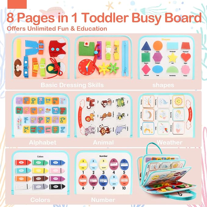 Teefrye Toddlers Busy Board Montessori Toys for Old 1-3 Year Girl Busy Book - Image 2