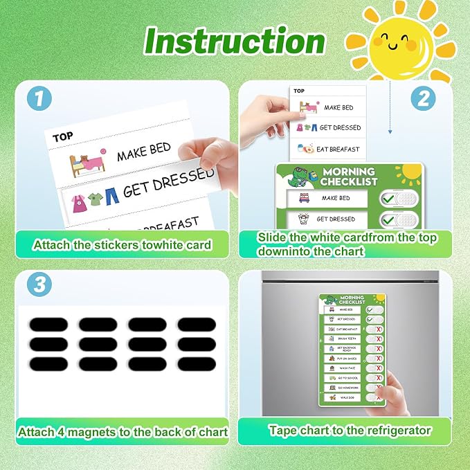 3 in 1 Upgraded Slider Bedtime/Morning/Weekly Routine Chart for Kids, Magnetic Chore Chart for Kids with Cute Chore Stickers, Cute Visual Schedule for Kid - Image 5