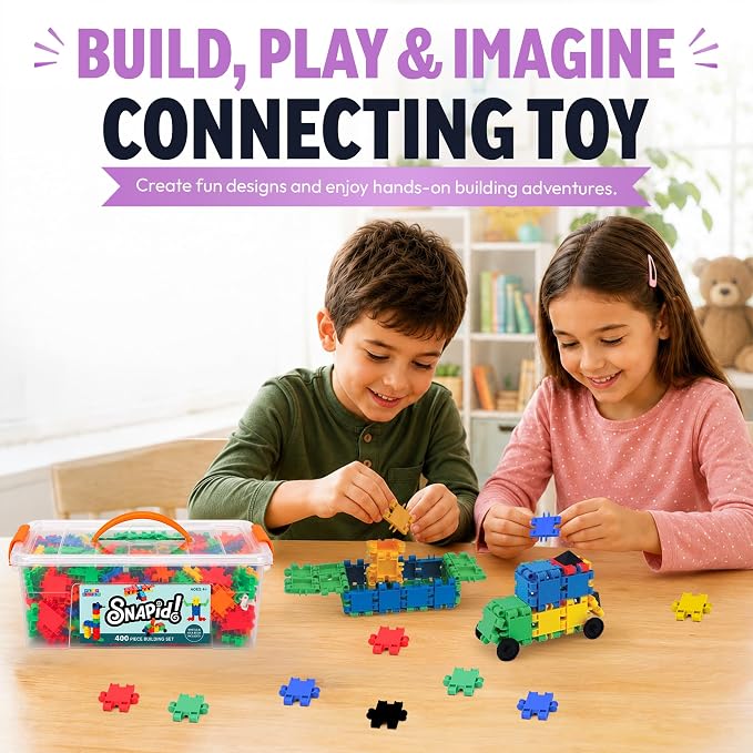 Snapid Building Bricks 400 Pcs Connecting Toy - Strong Durable Colorful Block Set w Storage, Interlinking Construction Blocks for Kids - STEM Development, Creativity and Educational Children Toys, 4+ - Image 4