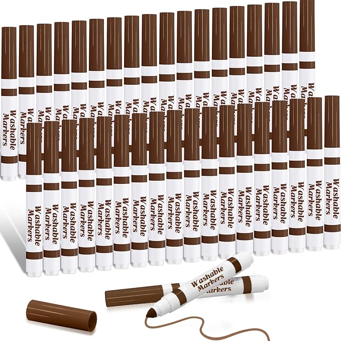 Janlaugh 36 Pcs Dark Brown Washable Markers Bulk Coloring Broad Line Markers for Kids Conical Tip Drawing Pen for Christmas, School, Travel Art Baby Shower Gender Reveal Party Supplies, Ages 6+