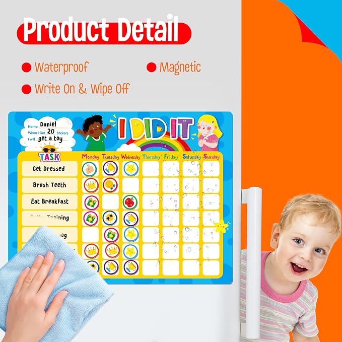 Magnetic Reward Chart, Dry Erase Task Board-One Chart & 72 Magnetic Reward Magnets, Behavior Tracker for Daily Routine, Potty Training - Image 5