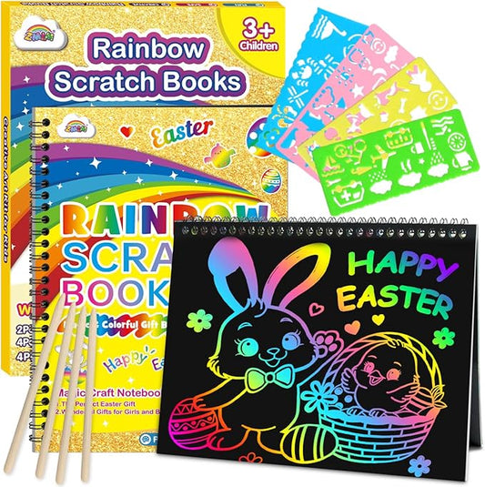 ZMLM Rainbow Scratch Easter Gifts: 2 Pack Rainbow Scratch Notebooks Easter Basket Stuffers Art Crafts for Kids Girls Boys 3 4 5 6 7 8 9 10 11 12 Years Old Birthday Toys Art Supplies Paper