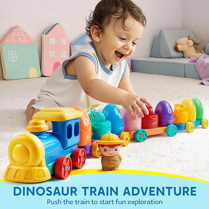 Learning Toy for Toddlers 1 2 3 Years Old, Counting, Matching & Sorting Montessori Learning Dinosaur Number Train Including 9 Dinosaurs and 1 Tamer, Easter Christmas Birthday Gift for Baby Boys Girls