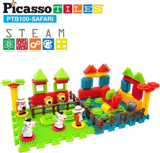 Picasso Toys PTB100 100pcs Hedgehog Block 3D Building Blocks Tiles Safari Theme Set Learning Playset STEM Toy Set Educational Kit Child Brain Development Preschool Kindergarten Toy for Age 3 & Up - Image 3
