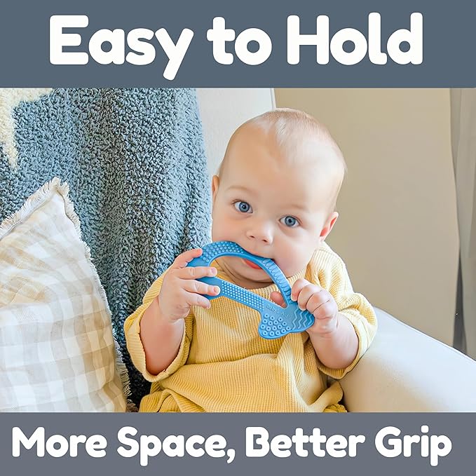 Dolphin Silicone Teether Toy with 8 Texture Zones, Easy Grip for Little Hands, Ages 3M+, Baby’s Aid (Blueberry)
