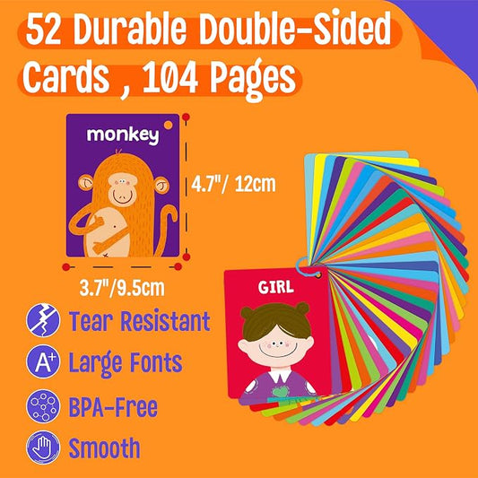 SpriteGru Alphabet Flash Cards, 52 Double Sided Cards, Uppercase & Lowercase Letter Cards, Letters and Sight Words Learning Cards for Preschool and Toddlers Learning - Image 2