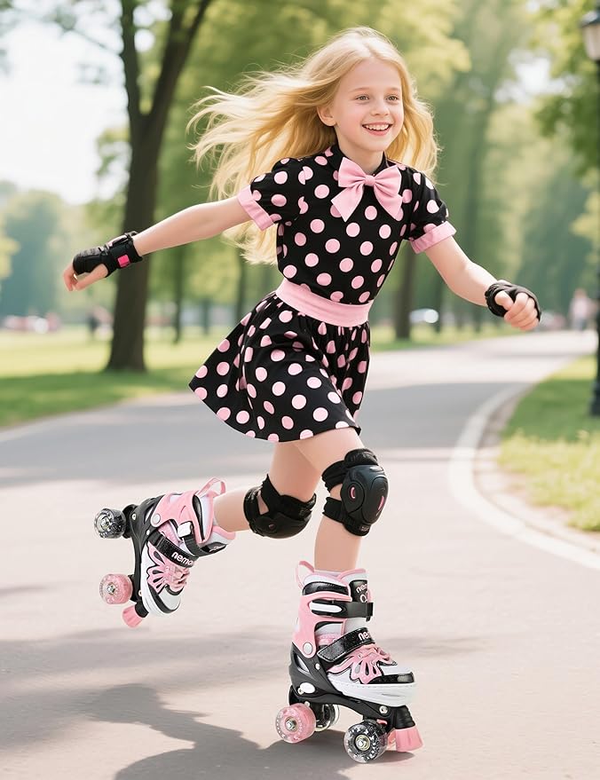 NEMONE Mermaid 4 Size Adjustable Light up Roller Skates for Girls, Purple Blue Skates for Toddlers, Beginner Kids Butterfly Roller Skates Indoor Outdoor