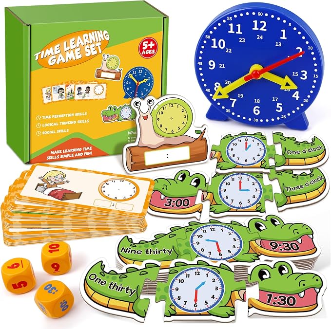 Edulok Toddler Learning Clock, Telling Time Teaching Clock for Kids, Math Manipulatives, Math Puzzle Games, Kindergarten Educational Sensory Toys, Preschool Learning Activities, Homeschool Supplies by Edulok