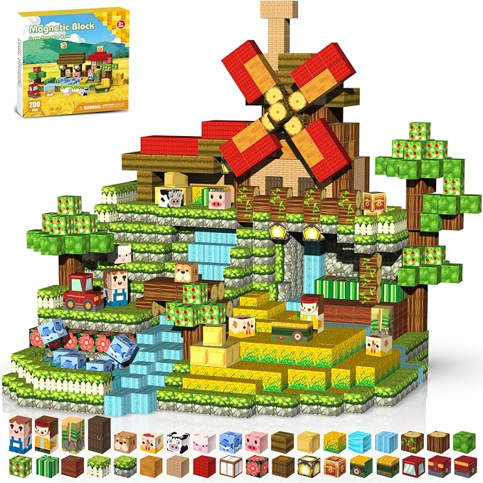 200 PCS 0.8in Magnetic Blocks Set,Magnetic Building Blocks Cubes by GRYXPOX-BuildMagwonderWorlds
