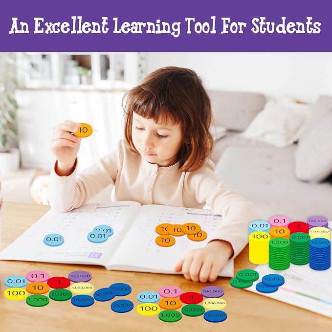 Hebayy 250 PCS EVA Place Value Disks, 10 Values Counting Chips Color-Coded Soft Place Value Chips Decimals to Whole Numbers Counting Chips Early Math Learning for Elementary School - Image 5