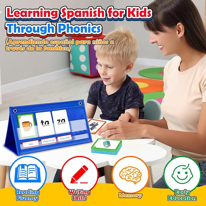 Spanish Learning Word Building Pocket Chart for Kids, Spanish Vocabulary Games Toddler Flash Cards Sight Words Flashcards Languages Spelling Reading Phonics Games for Kindergarten Preschool - Image 7