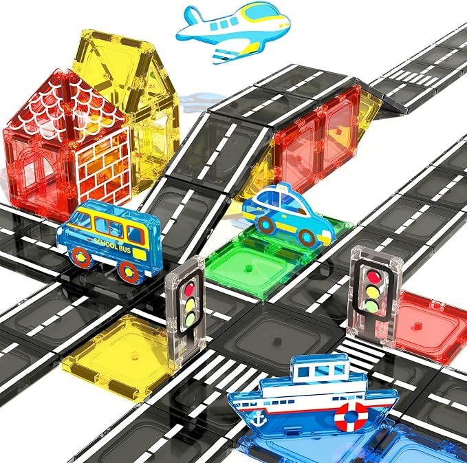 Magnetic Tiles Road Set, STEM Magnetic Building Blocks for Toddlers Kids Ages 3-5 4-8, Birthday for 3+ Year Old Boys Girls by IGIVI-MagneticToys