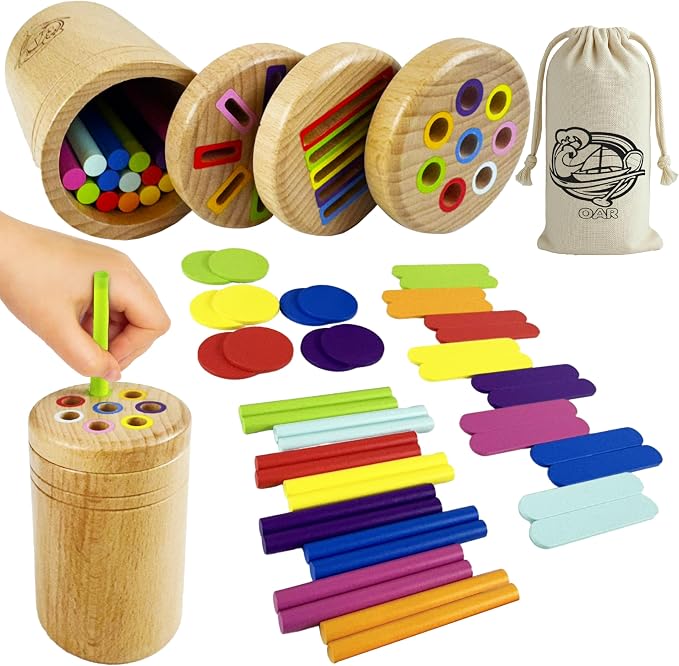 OAR Wooden Montessori Baby Toddler Toys 1-3, 3 in 1 Fine Motor Sensory Toy by OARTOYS