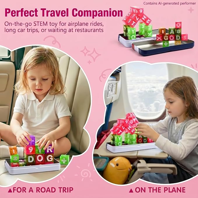 Magnetic Alphabet Blocks Letters Numbers 40pcs Travel STEM Kids 3-8 - Image 5