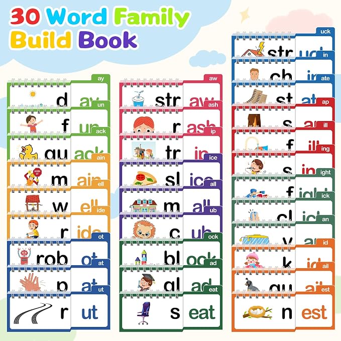 Word Family Build Book, 30 Read and Rhyme Flip Activity Book, Dinosaur ABC Learn to Read Phonics Flash Cards for Preschool/Kindergarten, CVC Words Reading Games for Kids Ages 3-8 - Image 5