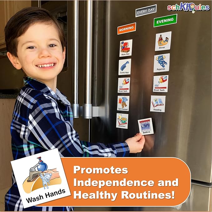 SchKIDules 93-Pc Magnet Set for Kids Visual Schedules (Home Collection) | Daily Routines, Chores, ADHD Help |72 Activity Icons + 21 Headings | Use on Any Magnetic Surface - Image 3