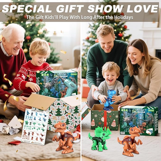 Laradola Dinosaur Toys for 3 4 5 6 7 8 Year Old Boys, Take Apart Dinosaur Toys for Kids 3-5 5-7 STEM Construction Building Kids Toy with Electric Drill, Party Christmas Birthday Gifts Boys Girls