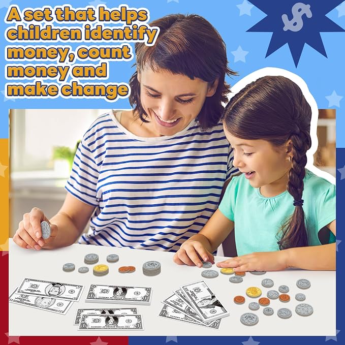 Pretend Play Money for Kids for Learning, Math Manipulatives for Toddlers, Math Games for Teaching, Counting, Educational Card Games,Bills and Coins,Kindergartner Classroom,Homeschool Supplies - Image 2