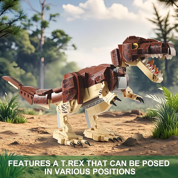 910-Piece Dinosaur Toy Building Sets, Build Mighty T.rex & Velociraptor, Dinos World Building Kit for Boys and Girls Ages 6+ Year Old, Gift Ideas for Christmas and Birthdays