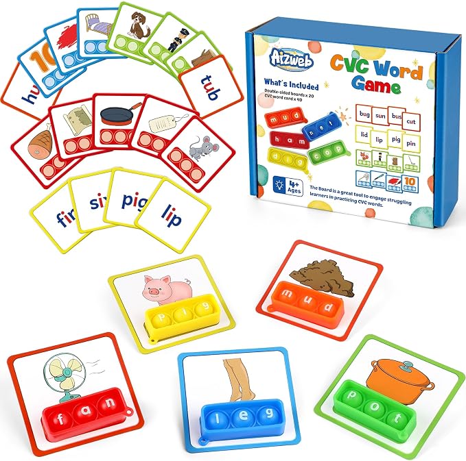 Aizweb CVC Word Games Kindergarten,Phonics Games for Kids Ages 3-8,CVC Flashcards for Preschool Special Education Classroom Supplies,Reading&Spelling Activity Phonics Manipulatives for Kids by AIZWEB
