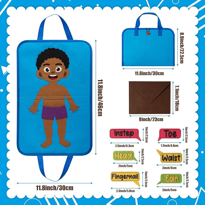 WATINC Body Parts Learning Portable Felt Story Board Set, 32PCS Preschool Human Organ Educational Teaching Storytelling Travel Board, Early Interactive Play Kit Gift for Toddler Kid (Brown - Image 2
