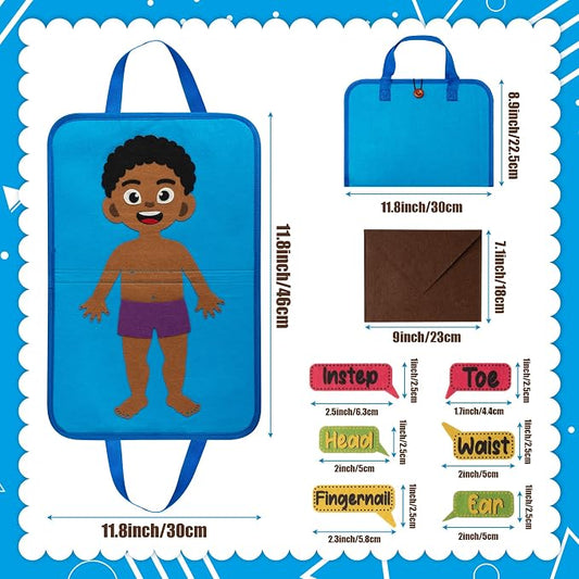 WATINC Body Parts Learning Portable Felt Story Board Set, 32PCS Preschool Human Organ Educational Teaching Storytelling Travel Board, Early Interactive Play Kit Gift for Toddler Kid (Brown - Image 2