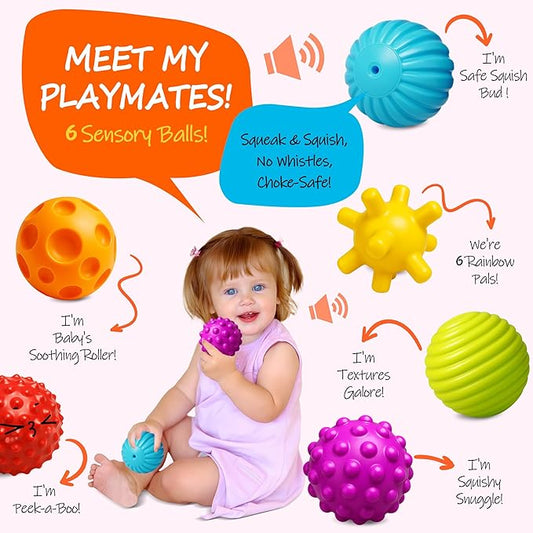 Baby Balls for Toddlers 1-3, Bath Toys for Babies 6-12 Months, Infant Soft Sensory Balls Set, Montessori Bathroom Shower Teether Gift for Boys Girls 6 Pack