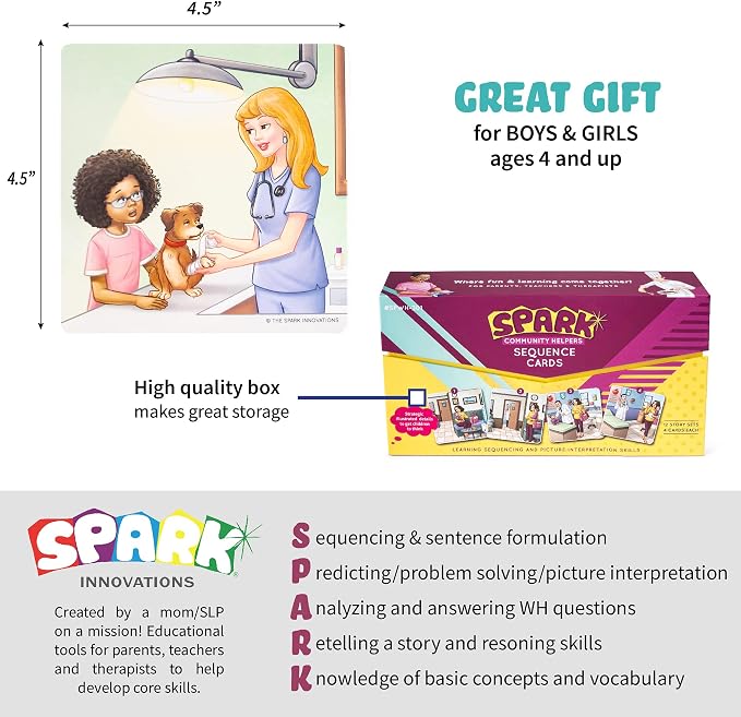 SPARK INNOVATIONS Kids Story Cards Sequence Game Large Storytelling and Sequencing Cards. Community Helper Stories for Sentence Building Educational Picture Card Games - Image 7