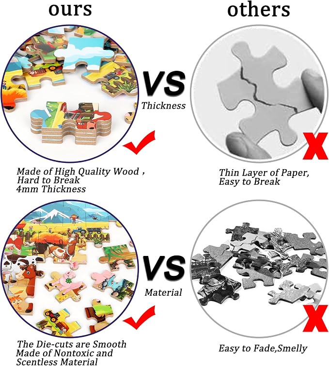 LELEMON Puzzles for Kids Ages 4-8 6-8 8-10 Farm Animals Jigsaw Puzzles Boys Girls Children Learning Educational Puzzles Portable Box Pack Toy 60 Pieces - Image 3
