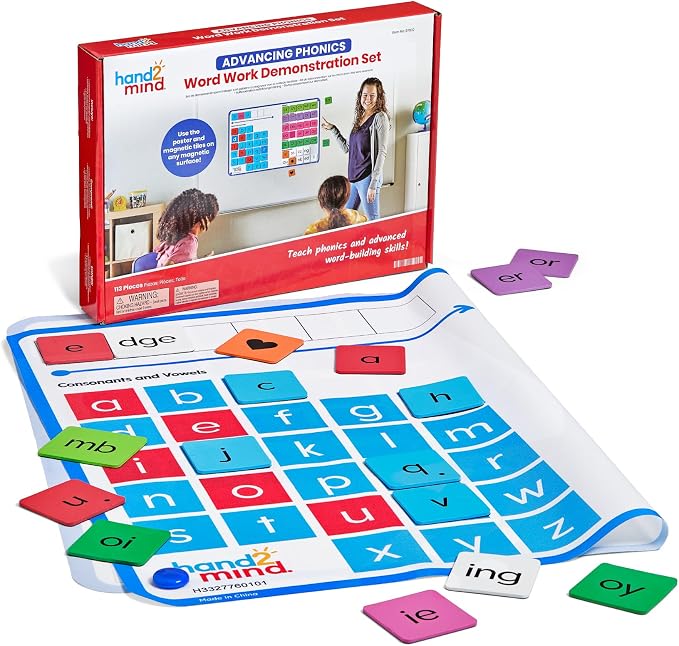 hand2mind Advancing Phonics Word Work Demonstration Set, Jumbo Poster with 108 Tiles, Magnetic Classroom Supplies, Whiteboard Magnets for Teachers, Science of Reading Manipulatives by hand2mind
