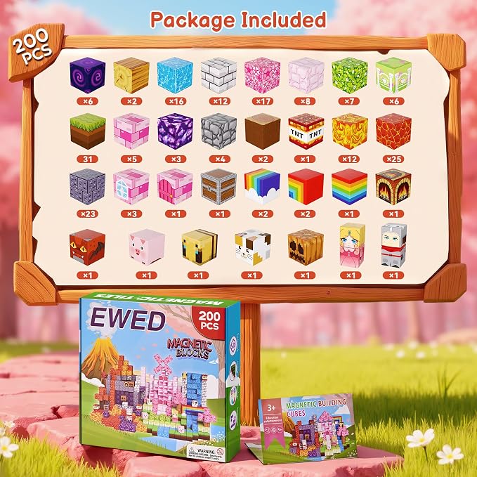 200PCS Magnetic Blocks, Magnetic Building Blocks Cubes Tiles for Kid - Image 4
