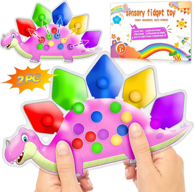 UIIOPJIOM 2PC Pink Dinosaur Color Sorting Sensory Toys for Toddler Girl, Montessori Toy Game Learning Activities Quiet Calm Down Fidgets for Classroom Gifts for 3 4 5 Year Old Easter Basket Stuffer by UIIOPJIOM