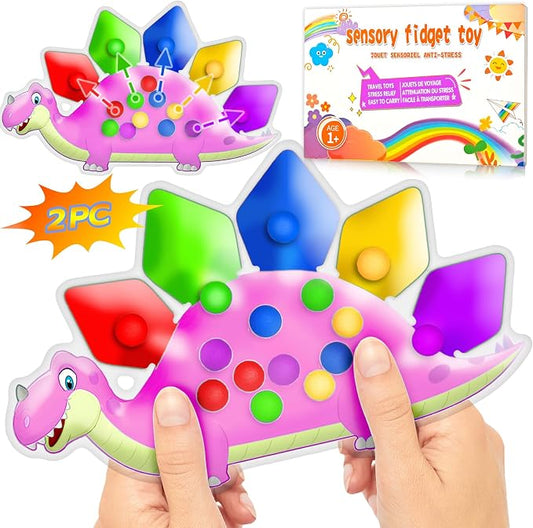 UIIOPJIOM 2PC Pink Dinosaur Color Sorting Sensory Toys for Toddler Girl, Montessori Toy Game Learning Activities Quiet Calm Down Fidgets for Classroom Gifts for 3 4 5 Year Old Easter Basket Stuffer by UIIOPJIOM