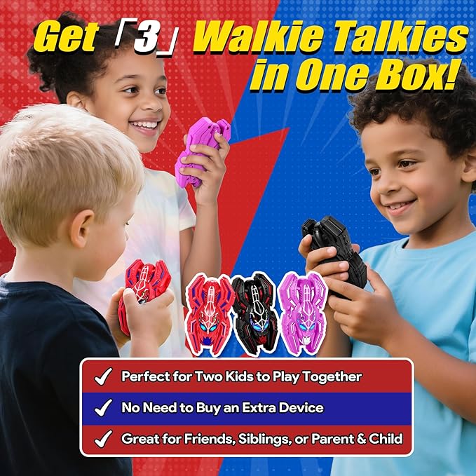 Vvinca Spider Walkie Talkies for Kids Toys Ages 3 4 5 6 7 8 9 10 Boys Girls 3 Pack Superhero Toys Lanyard Long Range Clear Sound Outdoor Game Camping Gear Spy Gadgets & Easter Christmas Birthday Gifts