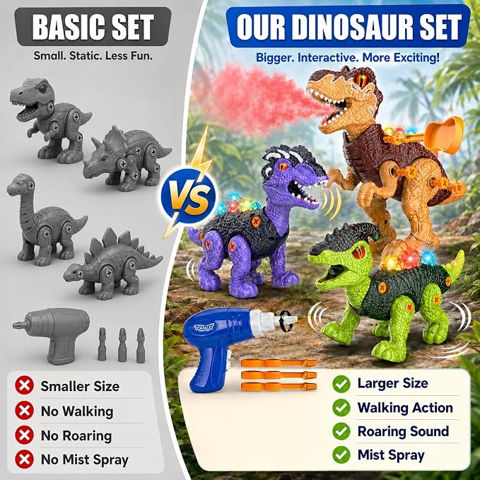 3PACK Take Apart Dinosaur Toys for Kids 3-5 with Lights & Spray - Image 5