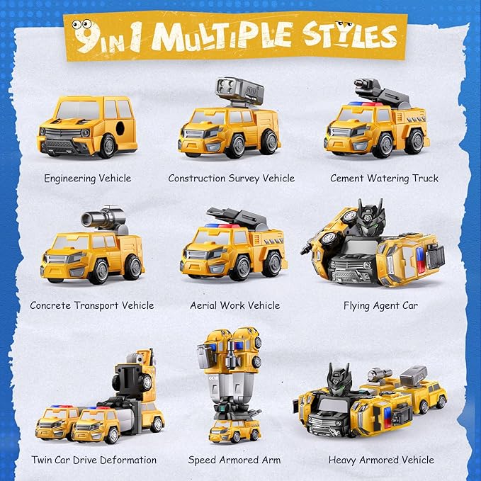 5 in 1 Transform Magnetic Construction Trucks Toys Gifts for 3 4 5 6 Year Old Boys Kids, Easy DIY Assembly, Transform Trucks Toys for Boys Kids, Ideals 3 4 5 6 Year Old Boy Birthday Gift