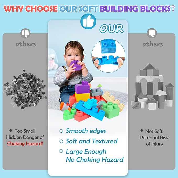 Baby Soft Blocks Building Block Toys, Blocks for Babies 6 Months and Up STEM Educational Toddler Gifts, Baby Soft Rubber Blocks Big Building Blocks Sensory Toys, 46PCS