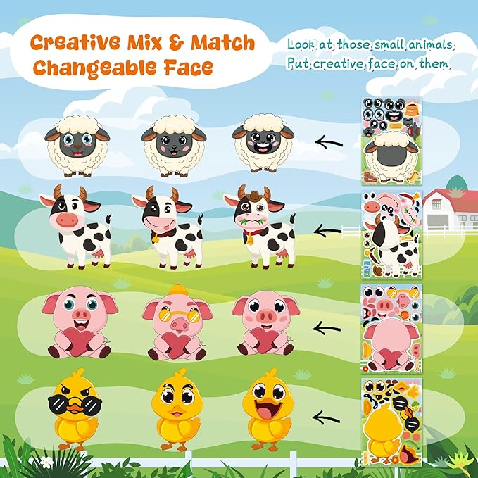 Farm Animal Stickers 48 Sheets Make A Face Stickers for Kids Toddlers Crafts Goodie Bags Stuffers Party Favors Activities Gifts for Classroom Birthday Party Decorations Supplie Essentials