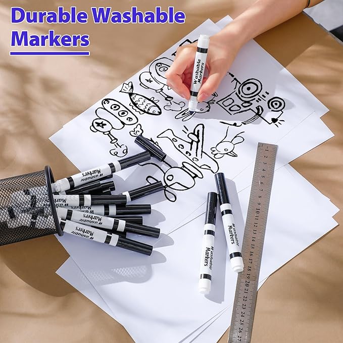 Janlaugh 36 Pcs Black Washable Markers Bulk Coloring Broad Line Markers for Kids Black Conical Tip Drawing Pen for Christmas, School, Travel Art Baby Shower Gender Reveal Party Supplies, Ages 6+