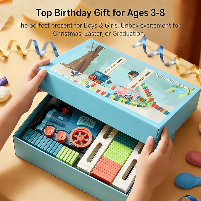 PREPHY Domino Train Toys Kids Games - Automatic Stacking Creative Game 3+ Year Old - Stem Montessori Toy for Boys 4-6 - Summer Autistic Christmas Birthday Gifts 5 6 Kids Ages 4-8 - Image 8