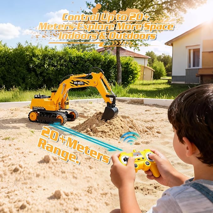 DOUBLE E Remote Control Excavator Toy 2 Batteries RC Excavators Sandbox Digger Hydraulic Construction Toys Vehicles Birthday Gift for Boys Kids 3-14 Years