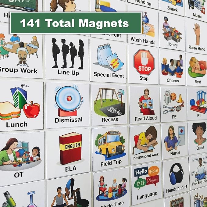 SchKIDules Magnetic Visual Schedule & Progress Chart for School; 2-Sided 18” Folding Board Plus 141 Magnets for Daily Routines, Positive Behavioral Supports, Special Ed, Preschool, ADHD & Autism - Image 6