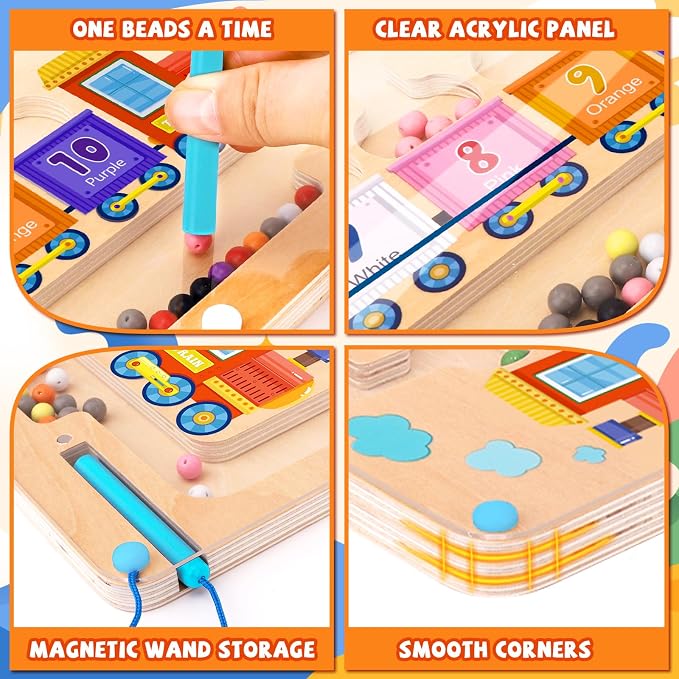 wakeInsa Magnetic Color and Number Maze,Montessori Toys for 2-5 Years Old Boys,Wooden Magnet Balls Puzzles,Toddler Busy Board,Preschool Learning Activities,Christmas & Birthday Gift for Kids - Image 4