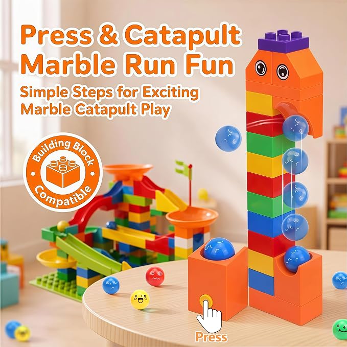 Marble Run Building Blocks for Kids 3-8, Catapult Track STEM Building Toy - Image 4