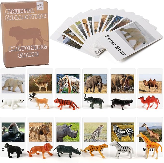 MEROCO Montessori Forest Animal Figurines Matching Cards Kids Preschool by MEROCO