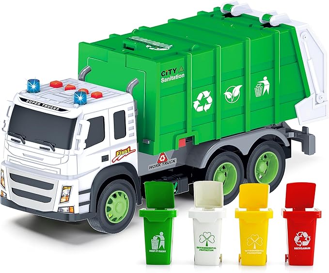 MOBIUS Toys Garbage Truck – Large 1:12 Scale Recycling Truck with Lights, Sounds & Moving Parts – Durable BPA-Free Trash Truck for Kids Ages 3–7 – Educational Toy, Gift Box