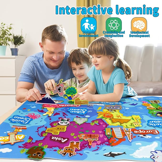 Taika 43x28 World Map Felt Board Set, Educational World Map Flannel Toy - Image 4